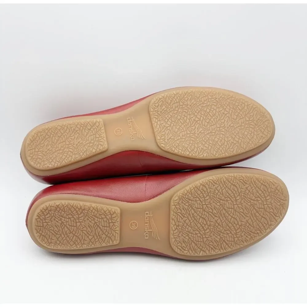 Dansko Womens Mollie Ballerina Flats EU 39 Size 8.5-9 Cherry Red Leather NWOB